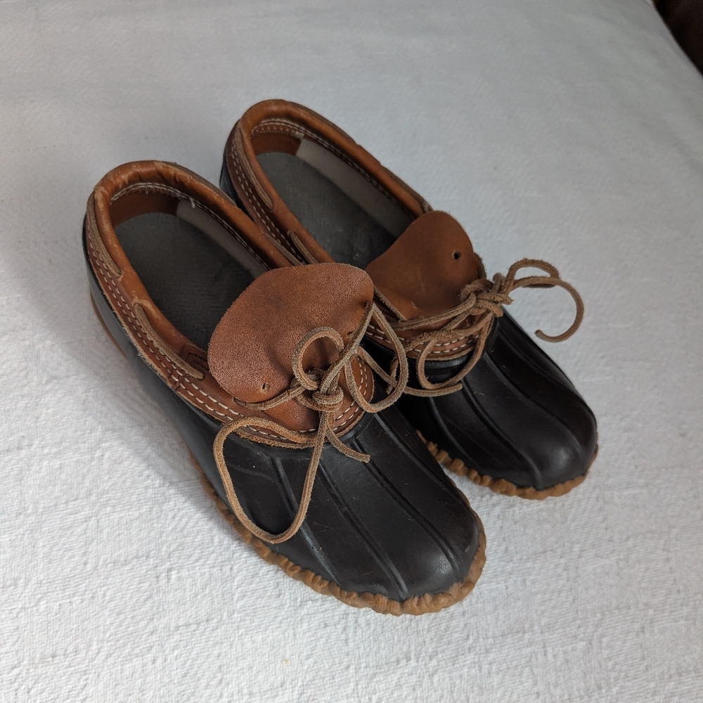 LL Bean Duck Boots Womens Brown Rubber Moccasin Low Rain Boots Made in USA